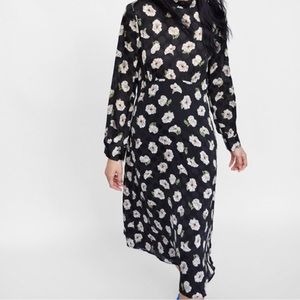 ZARA BLACK FLORAL PRINT JACQUARD LONG DRESS